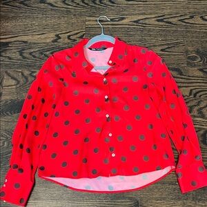 Zara Red and Black Polka Dot Button Down Blouse - women’s size XS